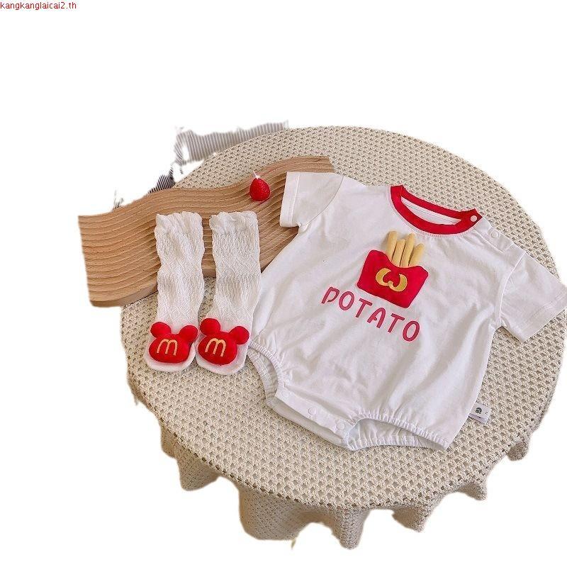 Bga-เด ็ กฤดูร ้ อนRomperถุงเท ้ ายาวรอบคอแขนสั ้ นพิมพ ์ 3D French FriesทารกJumpsuits