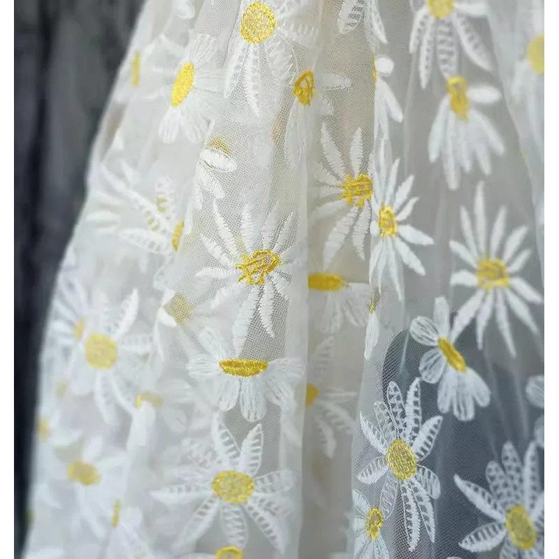 1.5 meters wide mesh fabric daisy embroidery soft lace fabric dress clothing tablecloth handmade fab