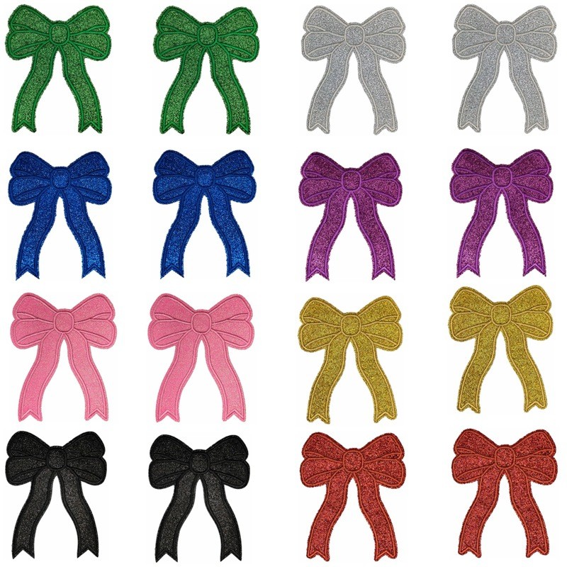 Glitter Bow Patch สำหรับเสื้อผ้า กระเป๋า และหมวก พร้อมการติดตั้งด้วยความร้อน Iron On Applique