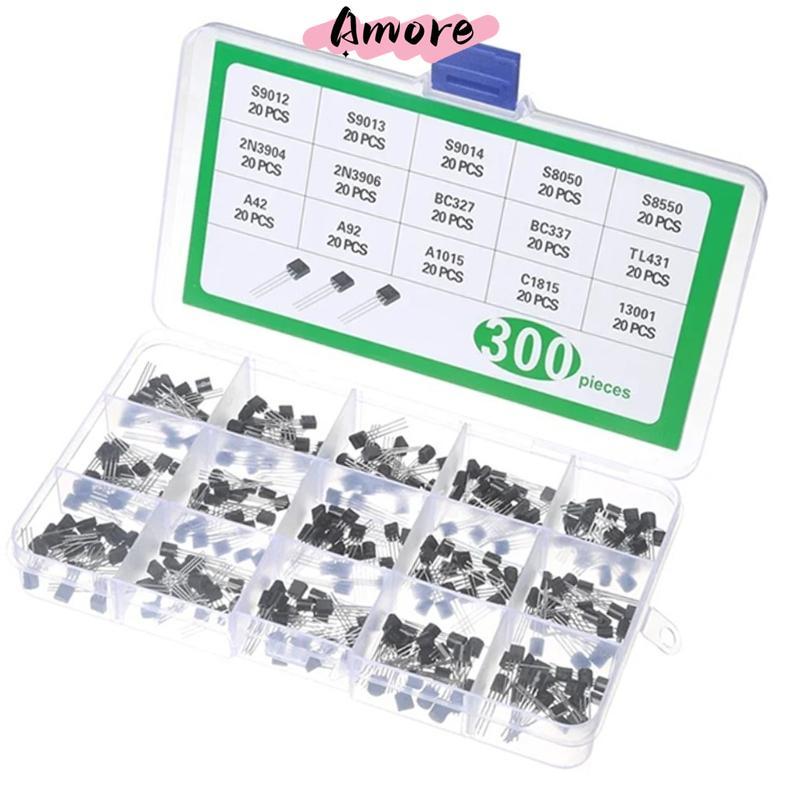 Amore 300 ชิ้นคอลเลกชันทรานซิสเตอร์ป้องกันรวมกล่อง S9012 S9013 S9014 S8050 S8550 2N3904 2N3906 BC327