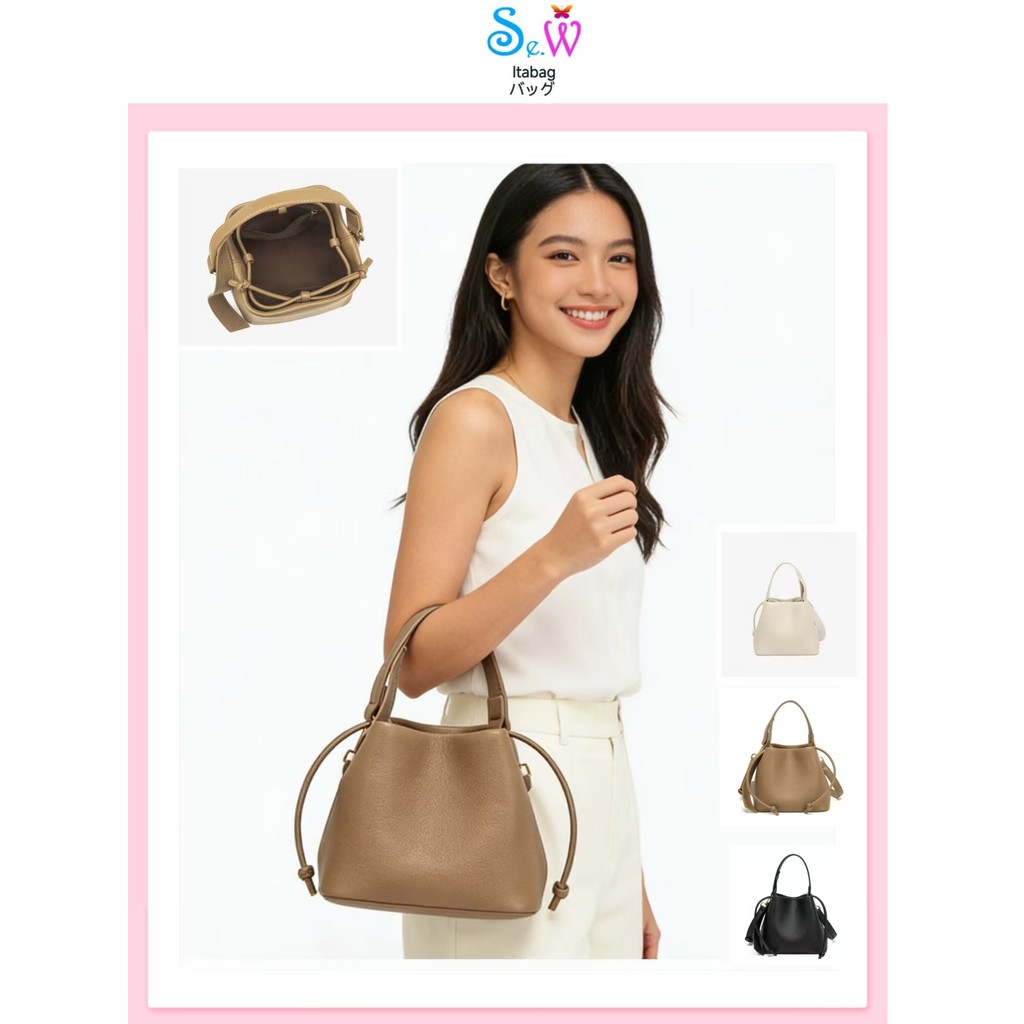 [พร้อมที่จะจัดส่ง] Se.W Women Bag Shoulder Bag PU กระเป๋าถุงน้ำดื่มทรงกระติก สไตล์ดรอว์สตริง ใช้งานได้หลากหลาย สำหรับผู้หญิง