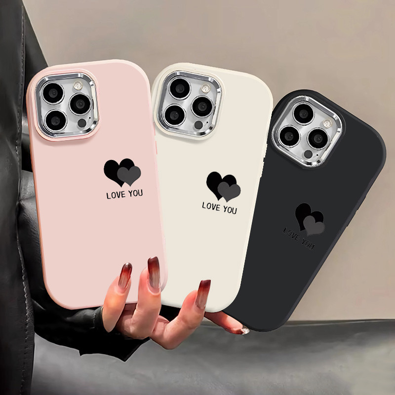 เคส Iphone สีดําและสีเทาหัวใจทับซ้อนกันสําหรับ Iphone 17 11 12 13 14 15 Iphone16 Iphone 7 xs xr
