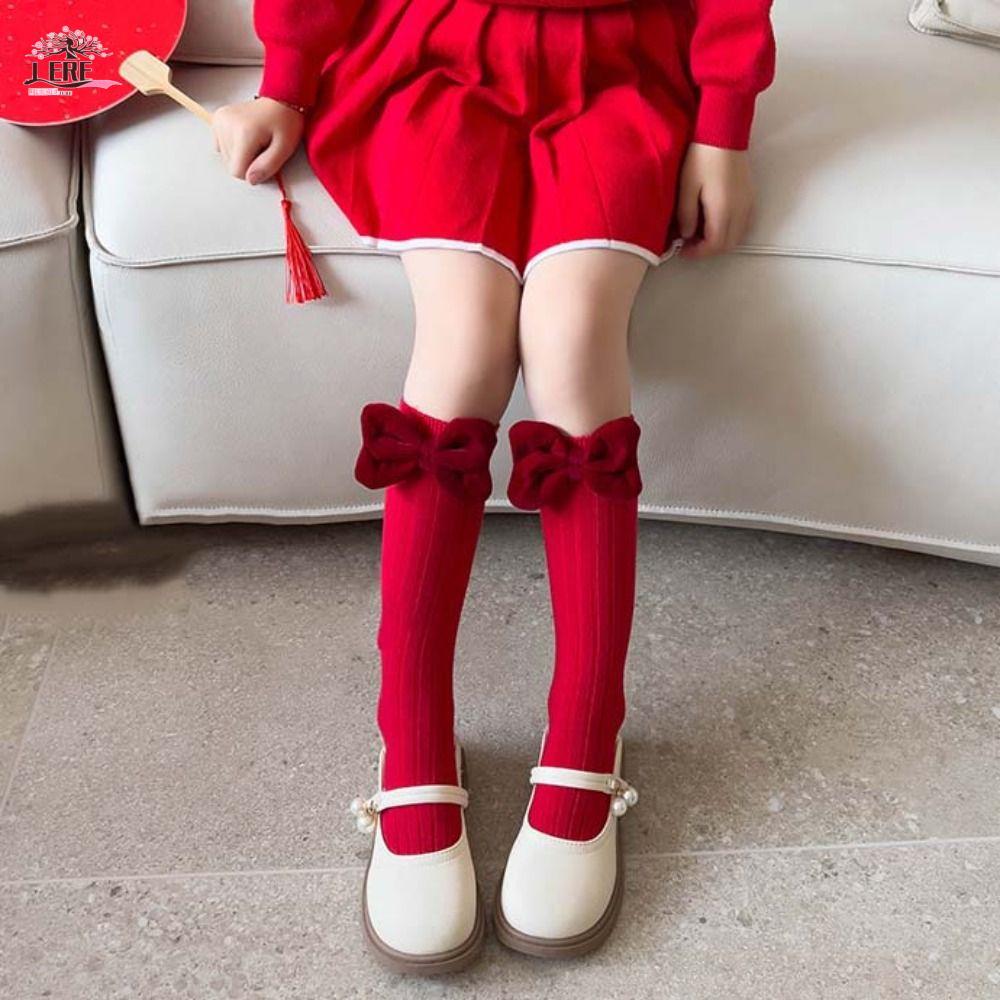 เจรีมี1ปีใหม่ถุงเท้าสีแดง,หลอดกลางโบว์หวานร้านขายชุดชั้นในสําหรับเด็ก,อบอุ่นข้นเจ้าหญิงผ้าฝ้ายเด็กถุงเท้ายาวฤดูหนาว