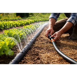 เทปน้ำพุ่ง GreenFlow ขนาด 4หุน 6หุน 1นิ้ว แบบ 3–5 รู ยาว 100–200 ม. รดน้ำสวนผัก ไร่สวน สวนผลไม้ กระจายน้ำทั่วถึง ประหยัด