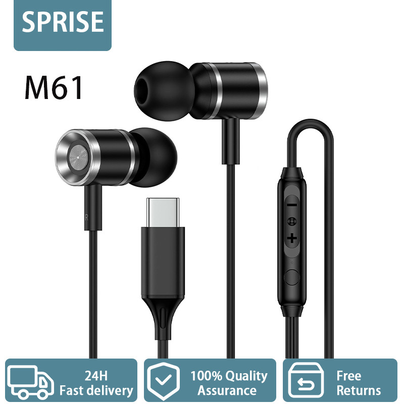 SPRISE M61 หูฟังแบบมีสายพร้อมไมโครโฟนชนิดใส่ในหู Type-C สําหรับ Samsung หูฟังตัดเสียงรบกวนชุดหูฟังพีซีไฮไฟ