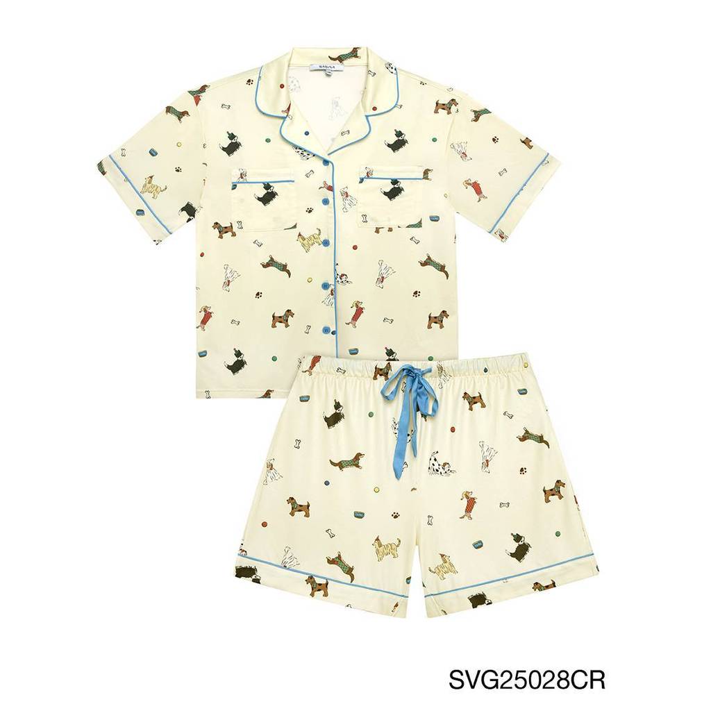 เซ็ตชุดนอน เสื้อแขนสั้น กางเกงขาสั้น รหัส SVG25028CR – สีครีม