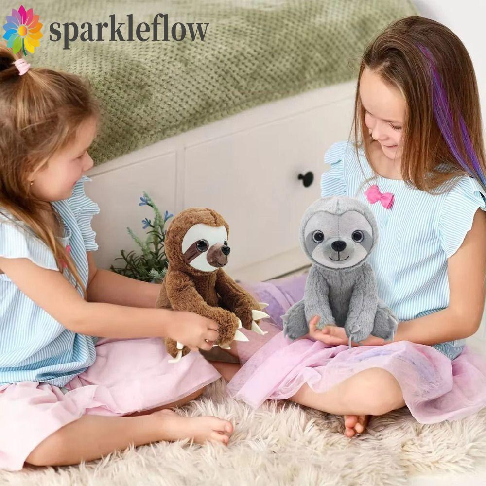 SPARKLEFLOW Sloth ของเล่นตุ๊กตา, Big Eyes ตุ๊กตาสัตว์ยัดไส้ Sloth, สําหรับสีน้ําตาลสีเทา Cuddly 25 ซ