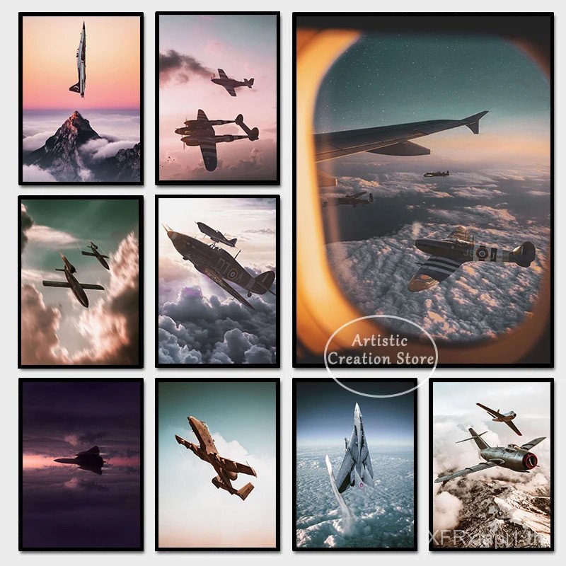 A6m Zero Fighter และ F4u Corsair Fighter โปสเตอร์พิมพ์สําหรับบ้านห้องนั่งเล่นห้องนอนห้องรับประทานอาห