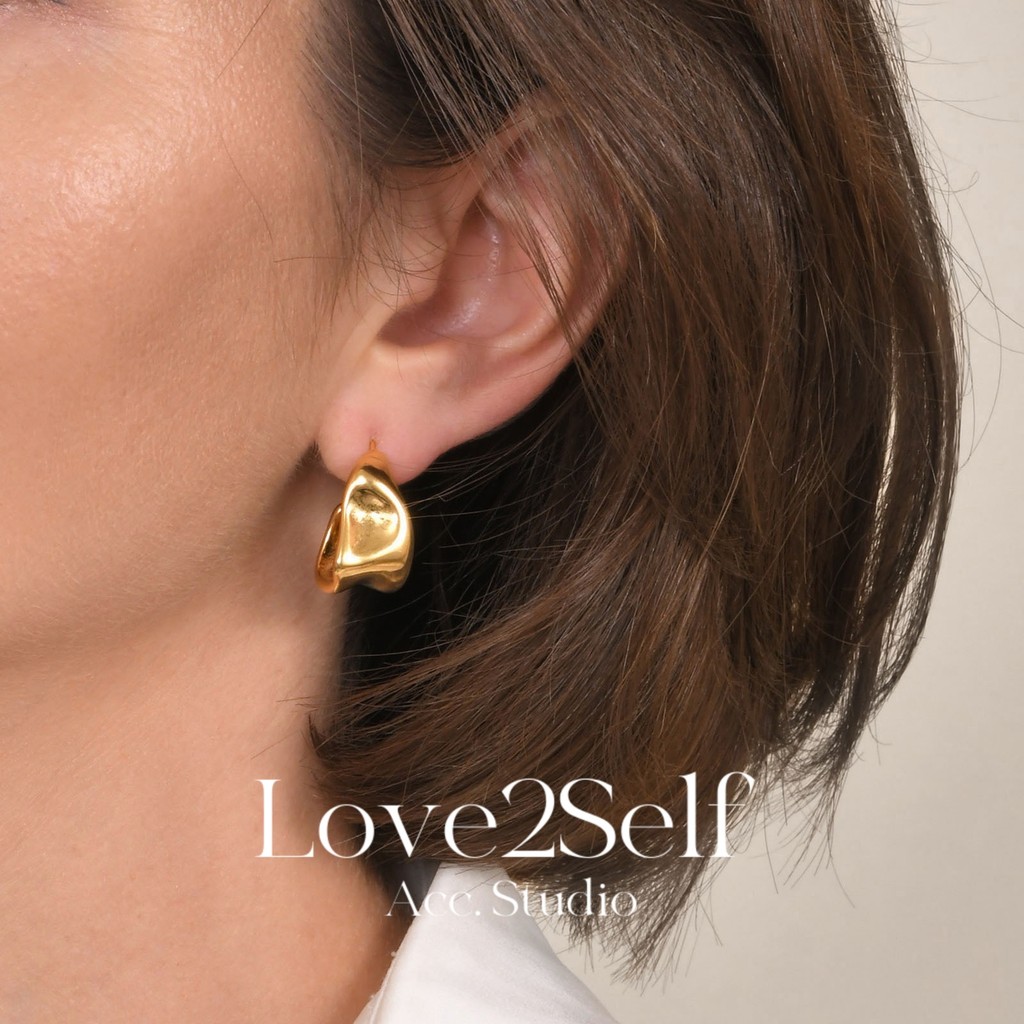 Love2Self E183 Liquid Metal Drop ต่างหูสําหรับผู้หญิงสแตนเลส Non Tarnish Hypoallergenic โมเดิร์น Chic