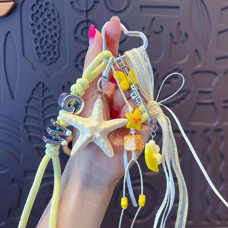 Creative miu Series Starfish Hand Strap Keychain จี้ห้อยกระเป๋า Simple Couple diy Car Key Chain Pend