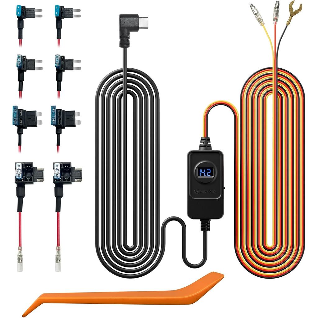 REDTIGER F7N Dash Cam Hardwire Kit พอร์ต USB C, กล้องแดชบอร์ดรถสายชาร์จชุด 12V- 24V ถึง 5V w/Fuse Ki
