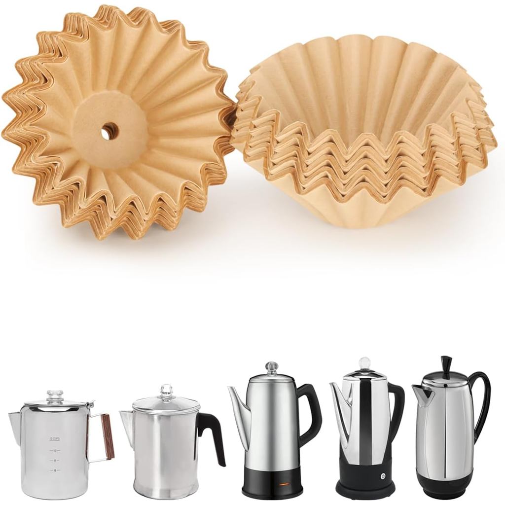 ตัวกรองกาแฟ Percolator ไม่ฟอกขาว 150 ชิ้นพร้อมรูกลาง – เข้ากันได้กับ Farberware 8/12-, COLETTI Bozem