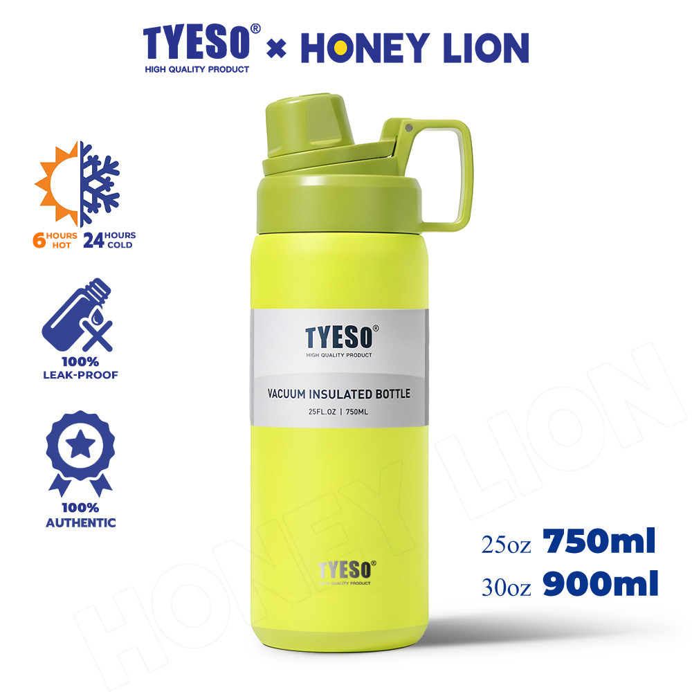 TYESO x HoneyLion กระบอกน้ำเก็บอุณหภูมิคุณภาพพรีเมียม 304 Stainless 750ml 900ml หูหิ้วพกพาง่ายดีไซน์สวยเหมาะสำหรับซื้อเป็นของขวัญ - 01-01008/09/10