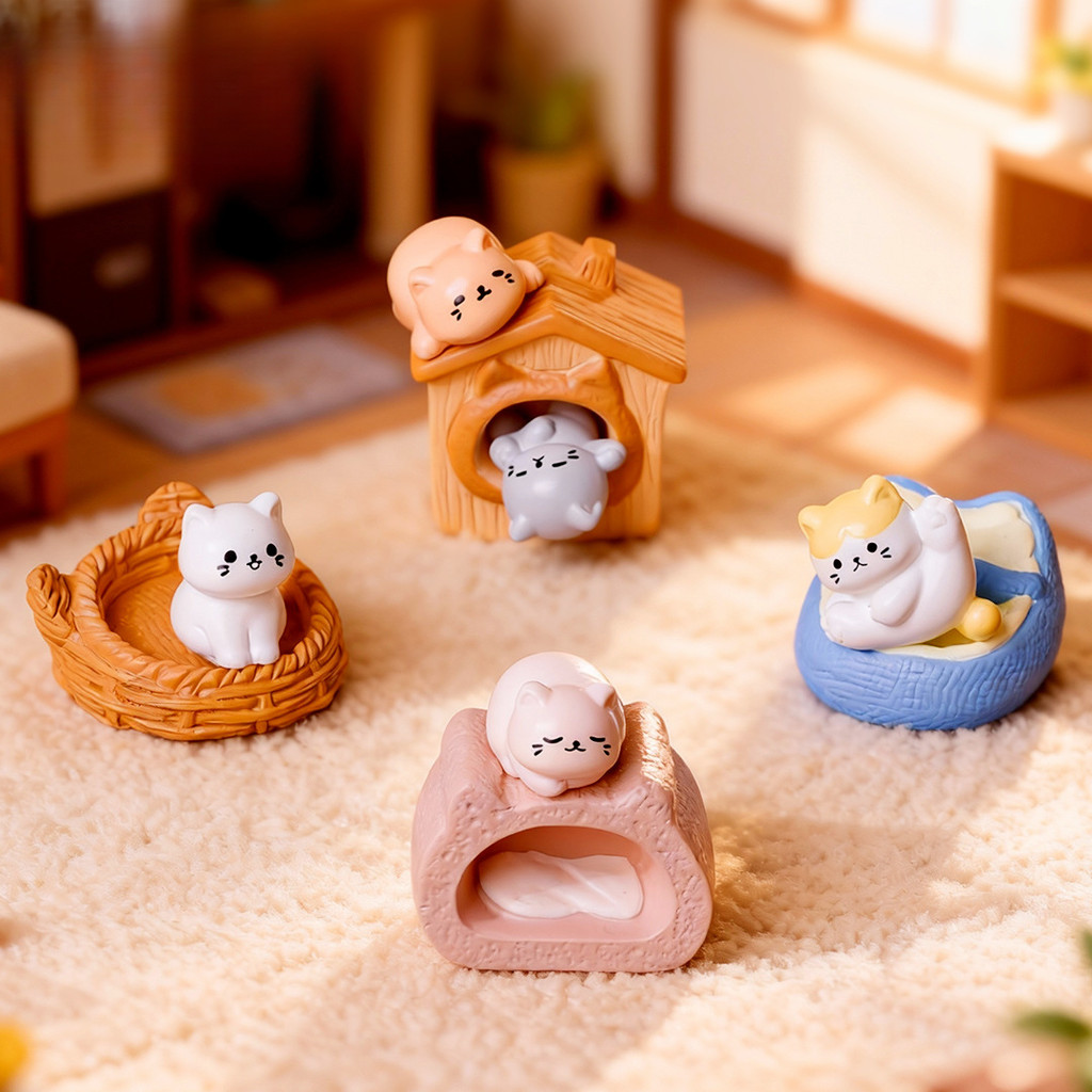 9 ชิ้นการ์ตูนแมวเตียงสัตว์ Miniatures เรซิ่นเครื่องประดับ Fairy ตกแต่งสวน Moss Terrarium Micro ภูมิทัศน์