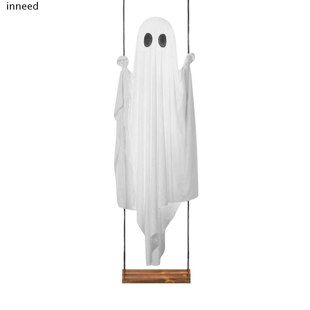 INNEED ฮาโลวีนแขวน Ghost Swing, String ไฟระยะไกล Spooky Ghosts Swing, 5.9FT ขนาดใหญ่ปรับความสูงแขวน 