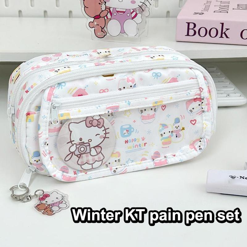 SANRIO <zhuliye123>การ์ตูนน่ารักSanrio Hello Kitty Multi-Layerกรณีดินสอกระเป๋าถือKT Catขนาดใหญ่ความจ