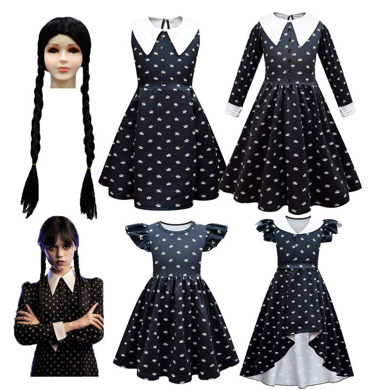 ชุดคอสเพลย์ Wednesday Addams สไตล์นักเรียนสีดำ จากซีรีย์ The Addams Family