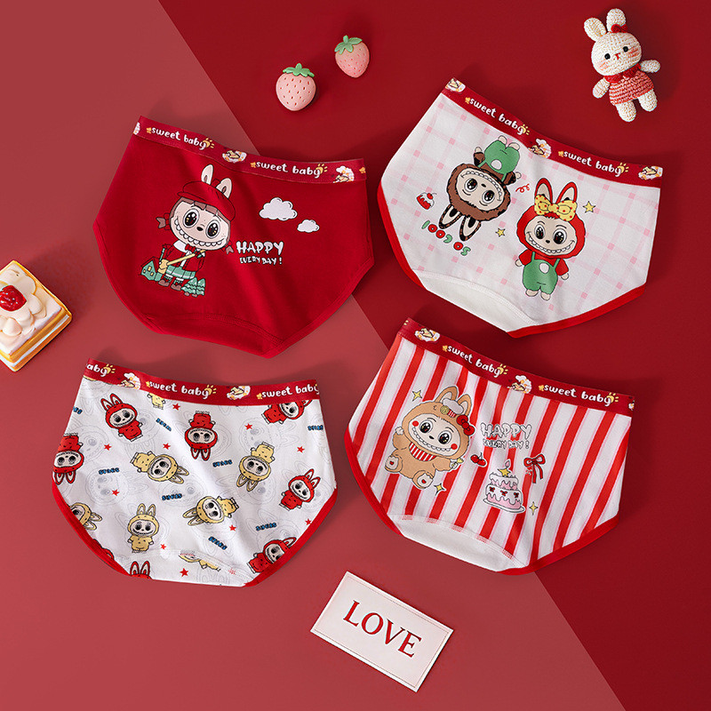ชุดชั้นในเด็ก 4 ชิ้น ทำจากผ้าฝ้ายแท้ และกางเกงบ็อกเซอร์สำหรับเด็กผู้หญิง
