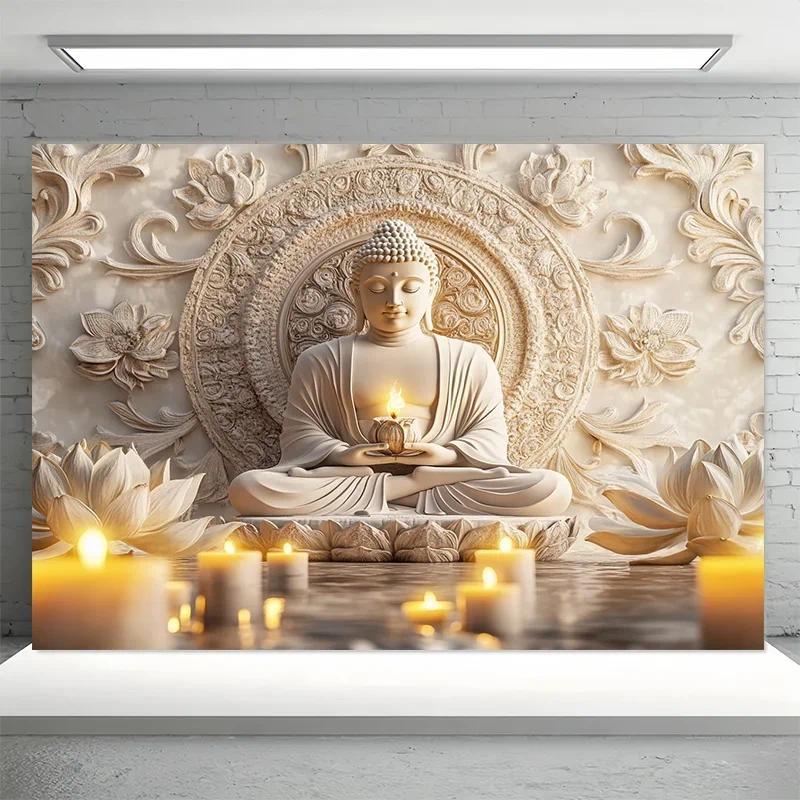 พระพุทธรูป Blessing Tapestry Contemporary Golden Buddha Lotus Mandala Tranquil ธีมการทําสมาธิรูปแบบทางศาสนา Zen ตกแต่งบ้าน