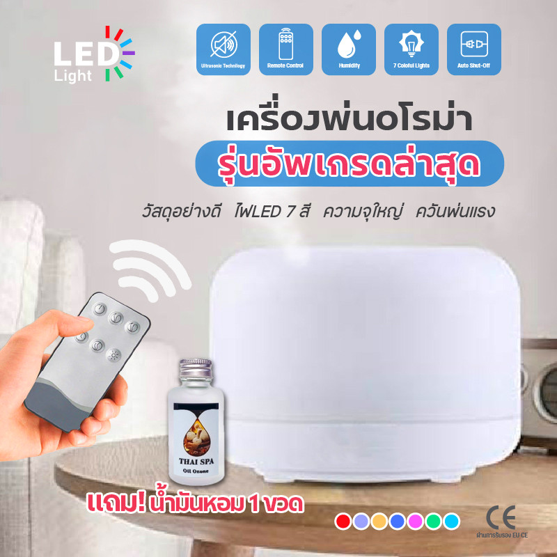 FREE น้ำหอม 1 ขวด🔥 เครื่องพ่นอโรม่ารุ่นมูจิ Muji Aroma Diffuser วัสดุอย่างดี ขนาด 500 ml. ไฟ 7 สี LED
