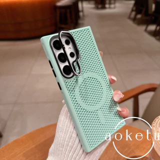 SAMSUNG เหมาะสําหรับSamsung S25 Ultraเคสโทรศัพท์โลหะเลนส์S24 Ultraแม่เหล็กดูดS23 Ultraรังผึ้งBreathableกระจายความร้อนS25 soft Edge drop S24 frosted S23 hard cov