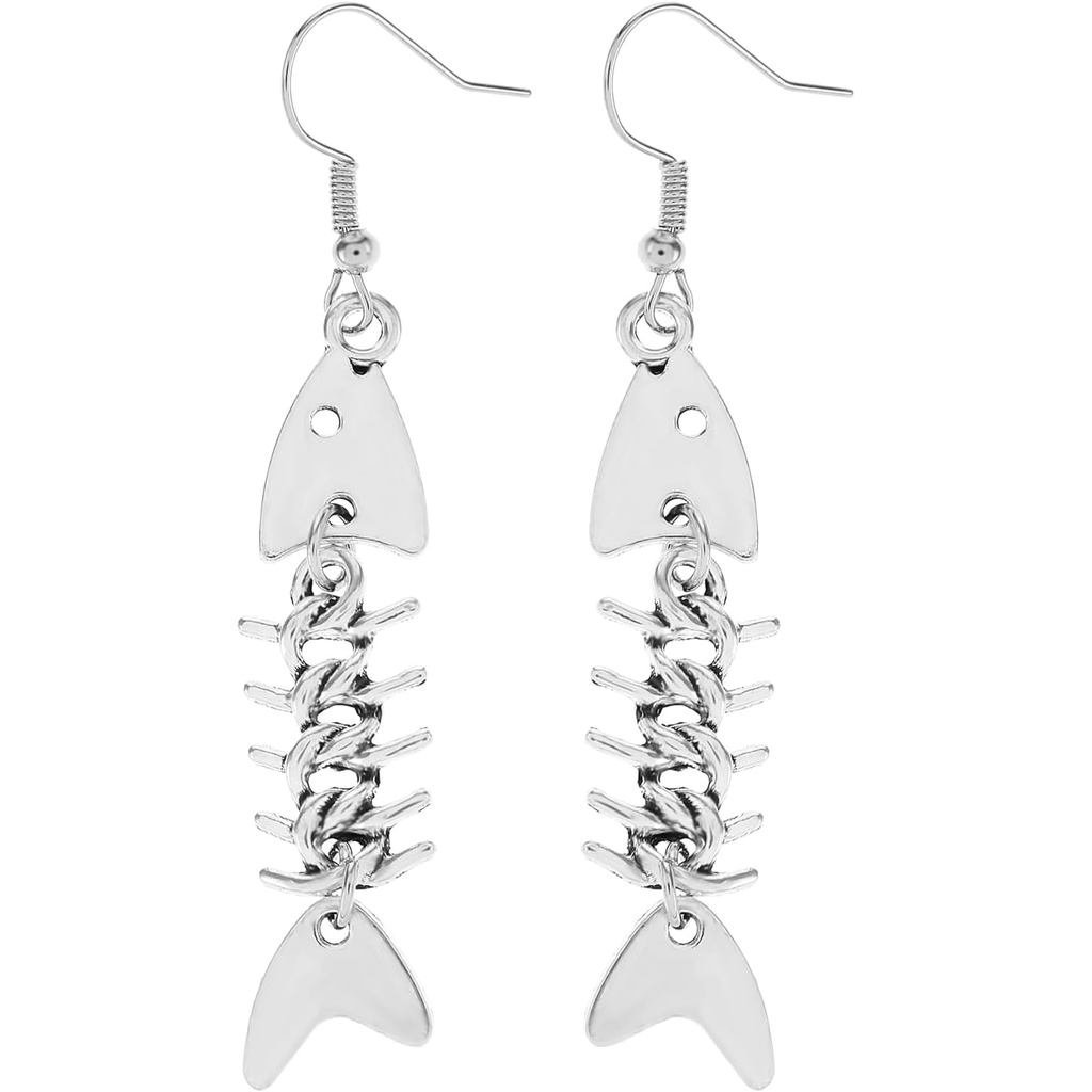 Fish Bone Grunge Earrings for Women Zinc Alloy Long Cool Earrings Weird Y2K Jewelry Fishbone Dangle 