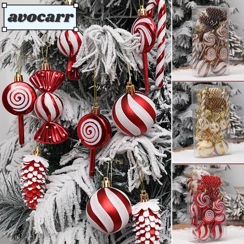 Avocar 15 ชิ้นจี้ต้นคริสต์มาส, Candy cane พลาสติกคริสต์มาสชุดเครื่องประดับ,แขวน Xmas Tree ทาสีของขวัญ Party Decor Ball ปี Noel Navidad ตกแต่ง