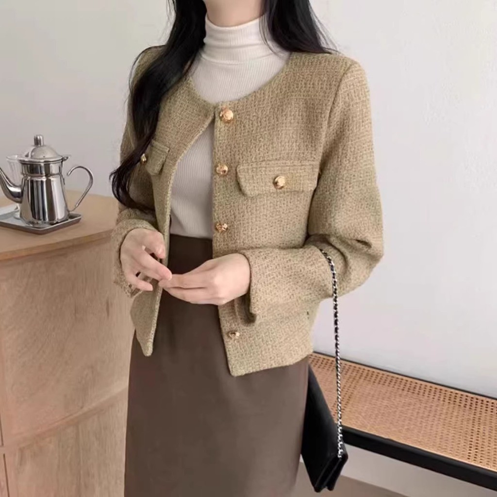 เสื้อทวิตสีเบจ แขนยาว สไตล์เกาหลี | คาร์ดิแกน&แจ็คเก็ต 2 in 1 สะดวกสบาย | ของขวัญพอดี สำหรับเธอ