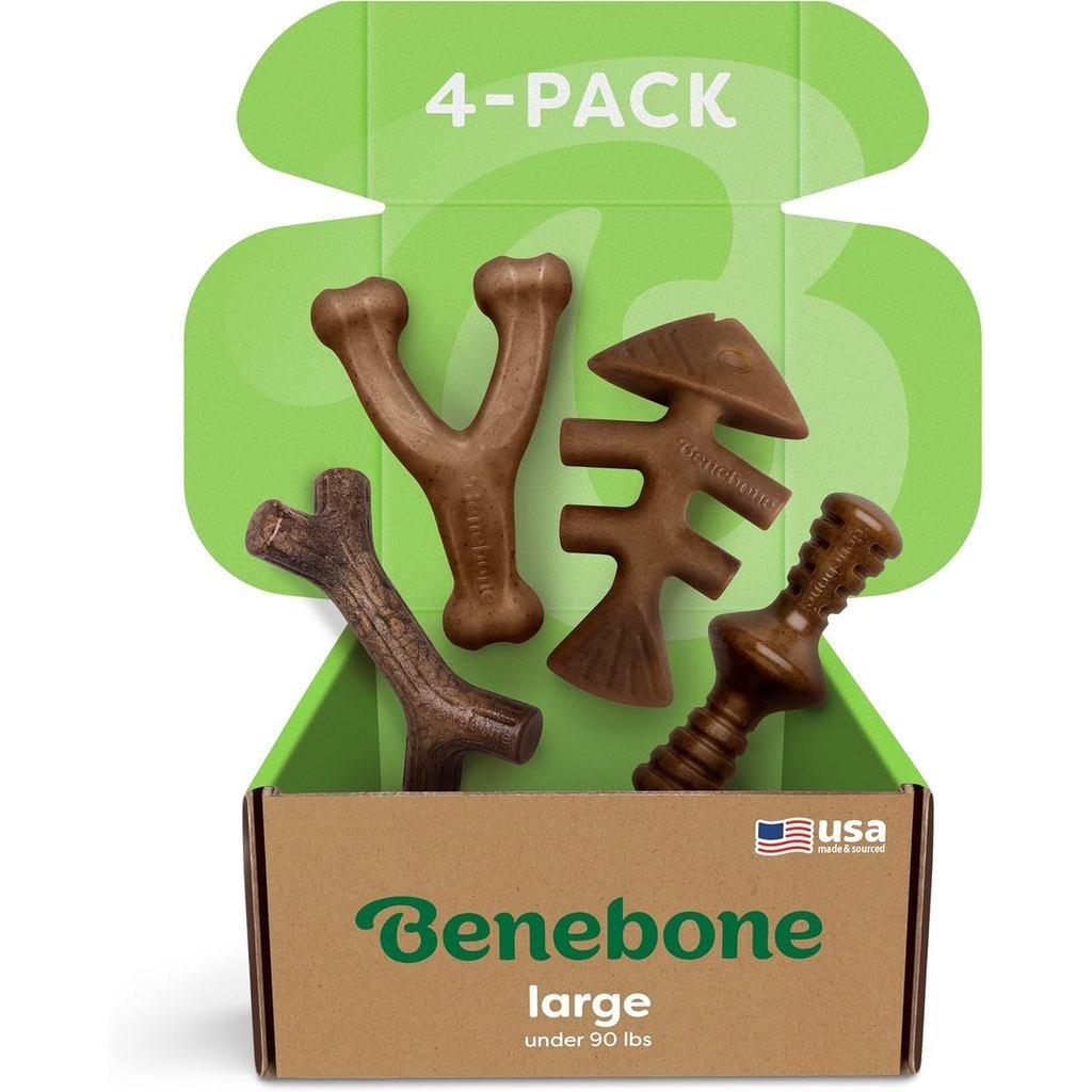 Benebone ของเล่นเคี้ยวสุนัข 4 แพ็คขนาดใหญ่สําหรับนักเคี้ยวที่ก้าวร้าว Made in USA 90lbs และ Under