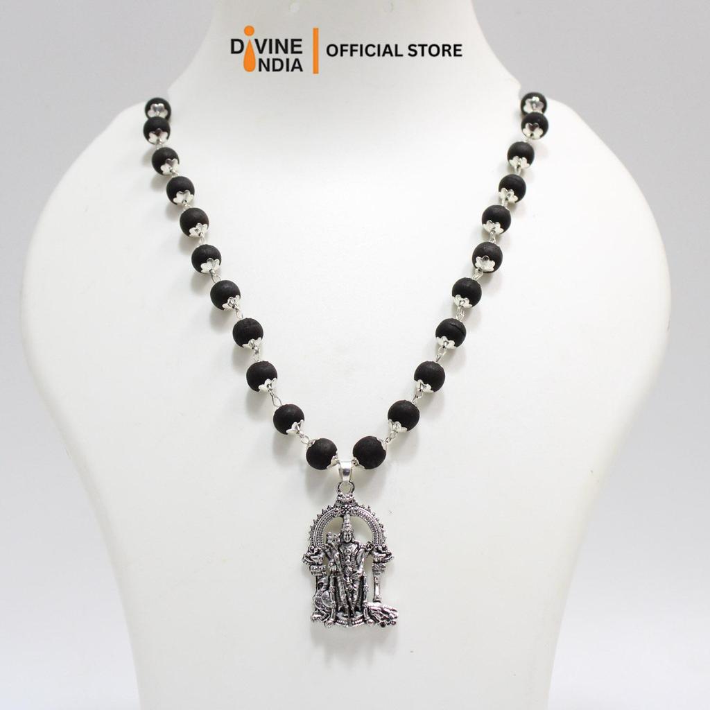 Murugan จี้เงินเยอรมัน Karungali Malai Ebony ไม้ 8 มม.ลูกปัดสร้อยคอ Kali สร้อยคอ Om Karungali Malai