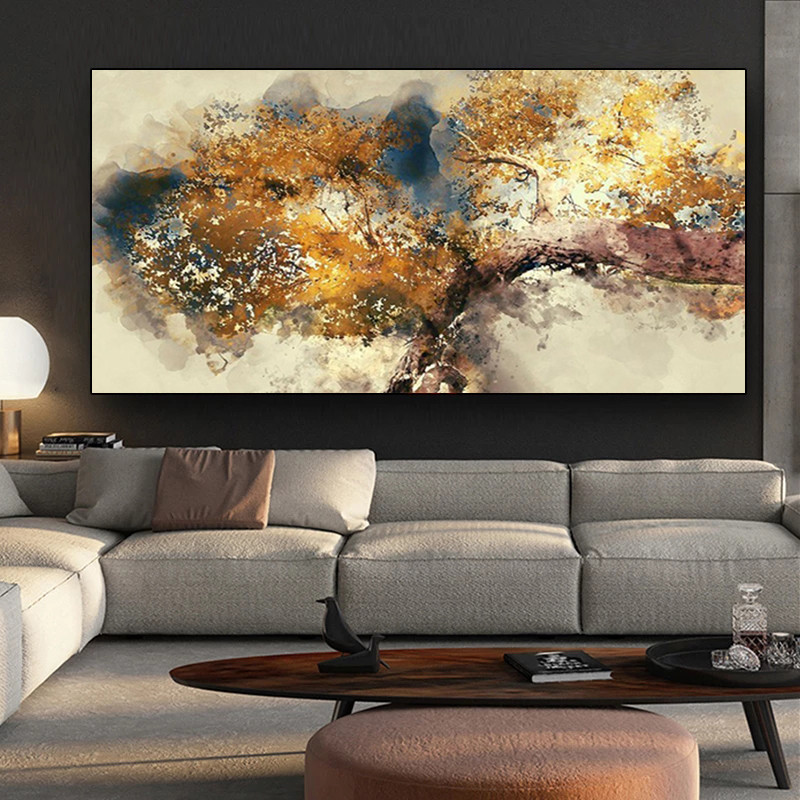 Modern Abstract Posters and Prints Wall Art Canvas Painting Abstract Golden Money Trees Pictures for