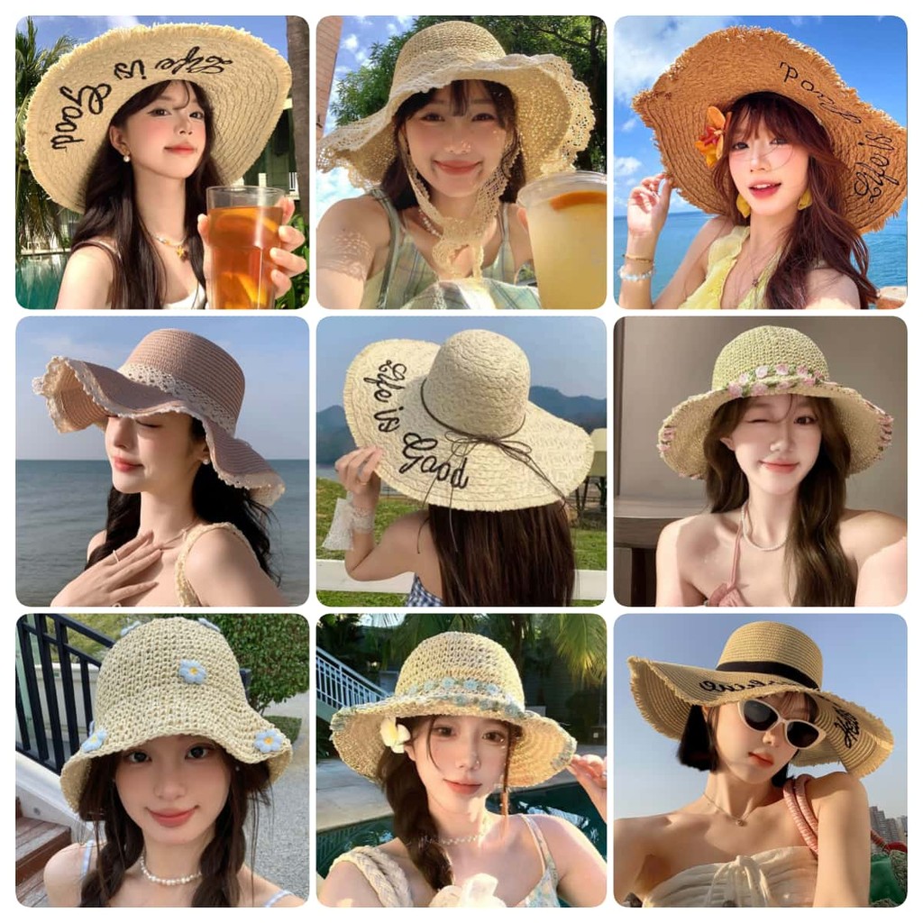Hot.Bikini🌴🏖️หมวกชายหาด หมวกฟางลูกไม้ ins เครื่องประดับแฟชั่น สไตล์เกาหลี ร่มเงา สไตล์หลากหลาย ส่งจากไทย