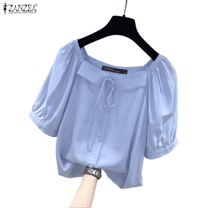 ZANZEA เสื้อเชิ้ตคอเหลี่ยมแขนพัฟสไตล์เกาหลี
