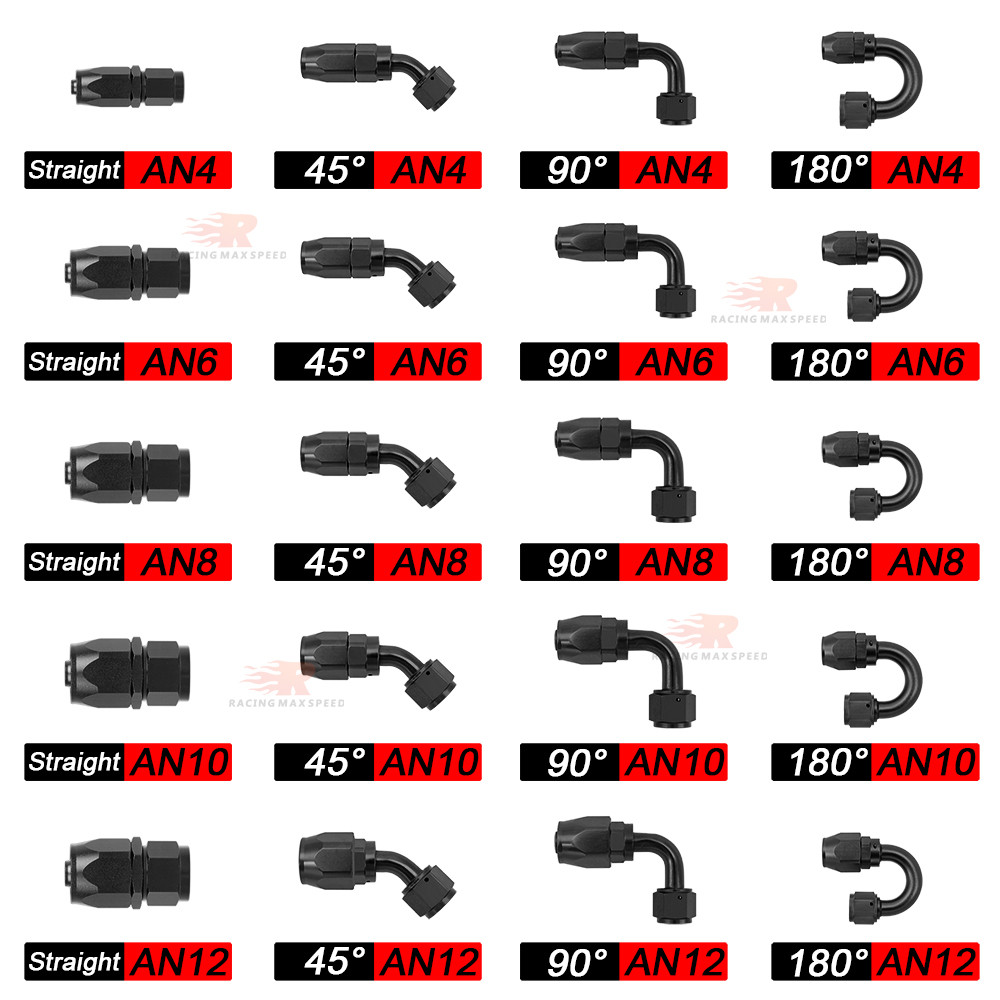 MP Universal AN4 AN6 AN8 AN10ตรง45 90 120 180องศาน้ำมันการใช้หมุนข้อต่อท่อน้ำมันท่อชุดอะแดปเตอร์สีดำ