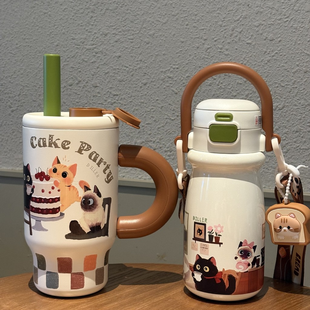 [กาแฟแมว] Diller Diller Diller ถ้วยเก็บความร้อนกาแฟแมวมูลค่าสูง│316 สแตนเลส│ถ้วยฟางการ์ตูนพ็อกเก็ต│ถ