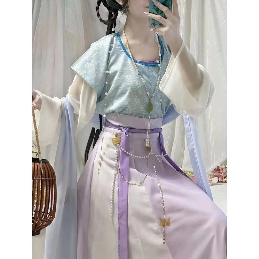 ชุดHanfu Xiao Chunchu สไตล์Tang Yuzichun กระโปรงคอกลมแปดหัก สำหรับสวมใส่วันต่างๆ