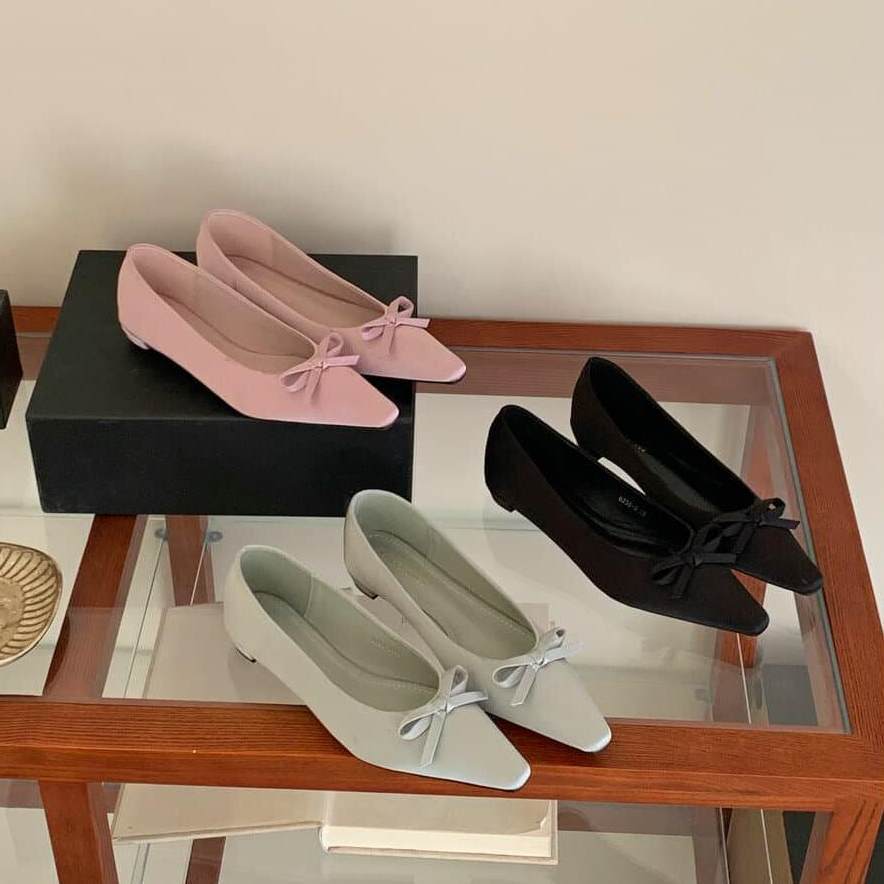 TT Sweet Bow Pointed Toe รองเท้าผู้หญิงความสูงด้านใน Mary Jane รองเท้า All-Match แฟชั่น Scoop รองเท้