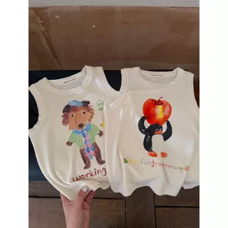 「สินค้าลิขสิทธิ์แท้」IRIS KIDS x Funfun 26ss IKS260345 Rokuku shirt ลายการ์ตูนสุดคิ้วท์ ใส่เล่น ผ้านุ่ม เสื้อกล้ามเด็ก
