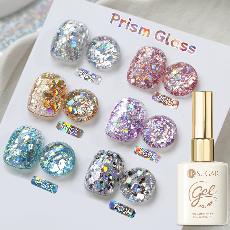 UR SUGAR Prism แก้ว 15ml 6 สี Chunky Glitter เล็บเจล Polish Flash Effect Soak Off UV LED เจลเคลือบเงาเล็บเล็บ ราคา ถูกที่สุด ดีลบีเคเค แกลเลอรีภาพที่ 4