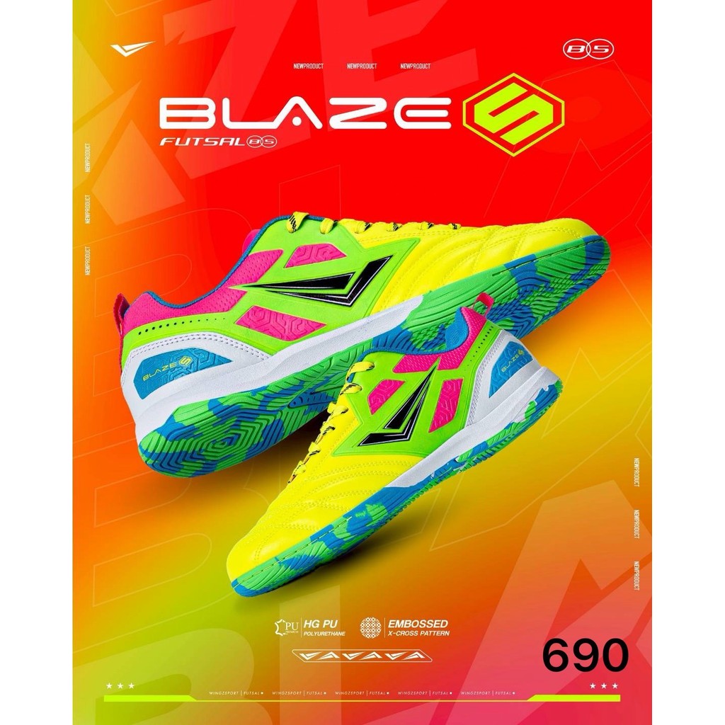 รองเท้าฟุตซอล Wingz BLAZE S ใหม่2026 ของแท้ สีดำขาว สีเหลืองเขียว