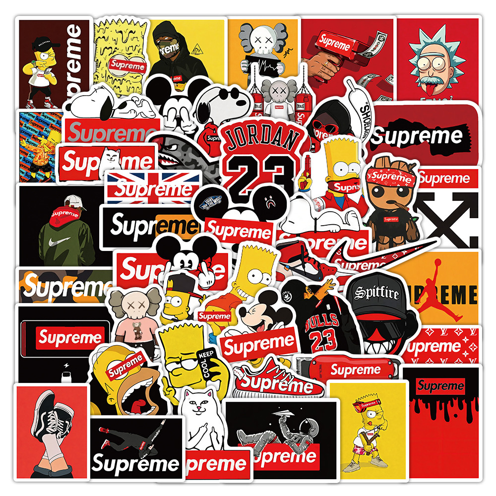 สติ๊กเกอร์แฟชั่น Supreme 51 แผ่น, สติ๊กเกอร์โลโก้ Streetwear อินเทรนด์สําหรับสเก็ตบอร์ดแล็ปท็อปตกแต่งกระเป๋าเดินทาง
