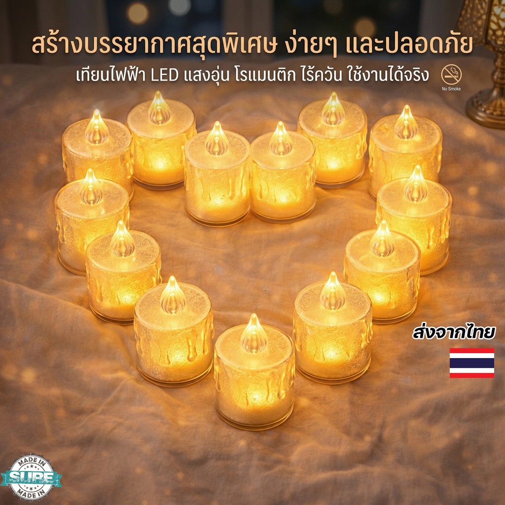 เทียน LED เทียนปลอม จำลองเปลวไฟ โคมไฟเทียน ไฟตกแต่งบ้าน แสงนุ่ม ไม่มีควัน ปลอดภัย ใช้ตกแต่งงานและห้องนอน