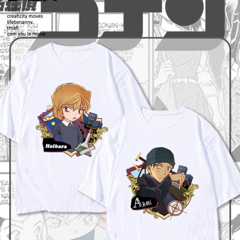 เสื้อยืดนักสืบโคนัน แขนสั้นสีขาว อะนิเมะญี่ปุ่น Kaito Kidd Shinichi Kudo สำหรับแฟนคลับและสไตล์แฟชั่น