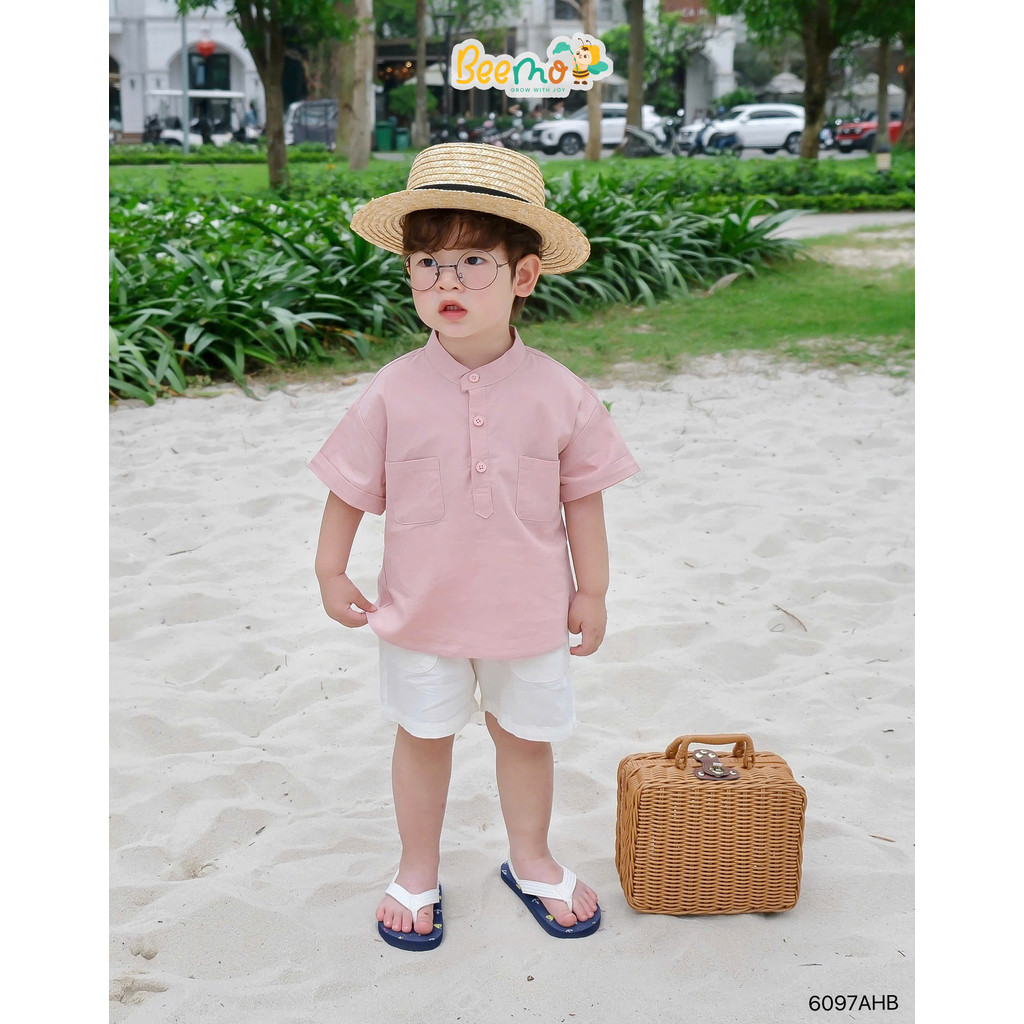 BEEMO เสื้อคอปกเด็กชาย Soft Linen Cool เสื้อเด็กเพื่อสวมใส่ไปโรงเรียนและออกนอกบ้าน 6097AHB