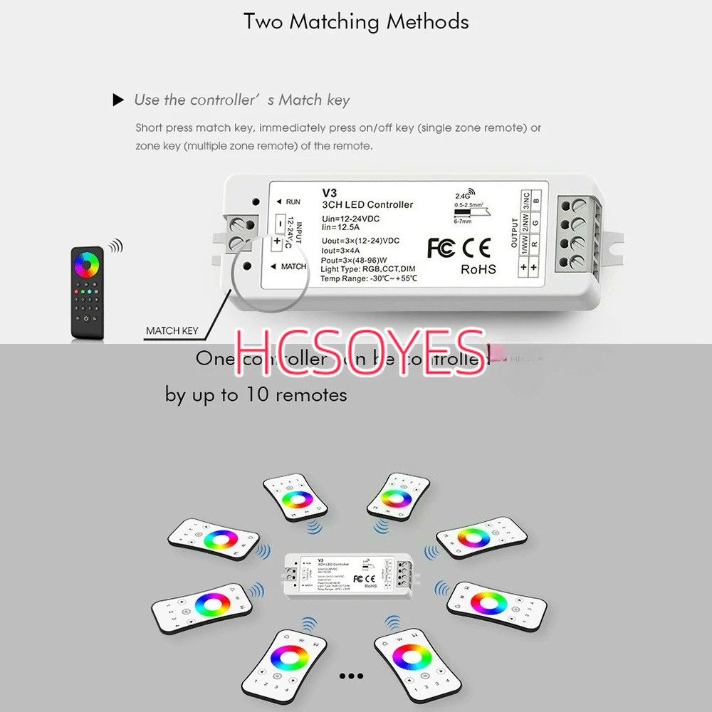 Skydance 3 ช่อง RGB/CCT/Dimming LED Controller 3CH * 4A 12-24VDC 2.4G RF dimmer V3 สําหรับสีเดียว/สี