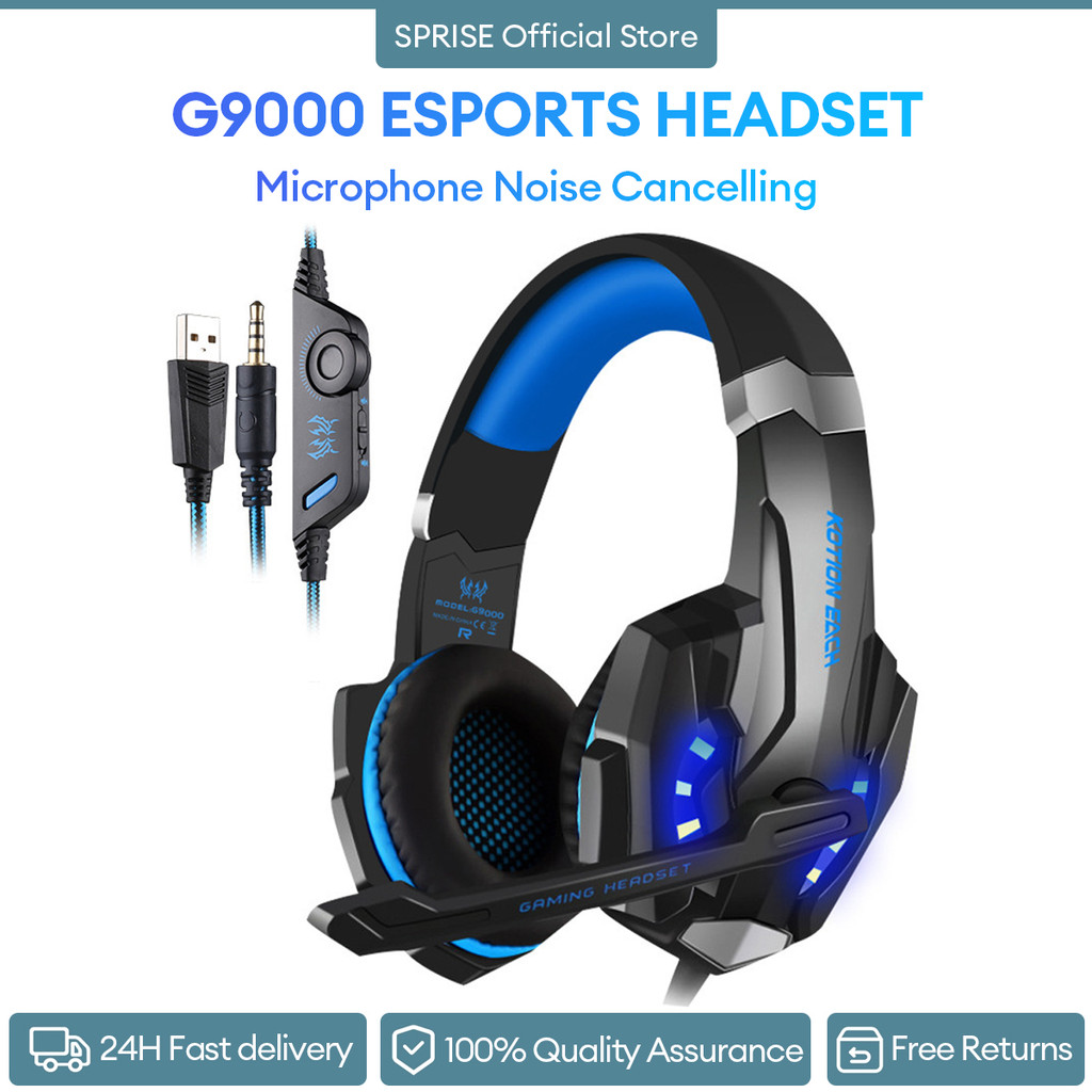 SPRISE G9000 หูฟังสําหรับเล่นเกมชุดหูฟังสเตอริโอแบบมีสายพร้อมไมโครโฟนตัดเสียงรบกวนสําหรับโทรศัพท์, แล็ปท็อป, PC, PS4/5, สวิตช์, Xbox One Soft Earmuffs