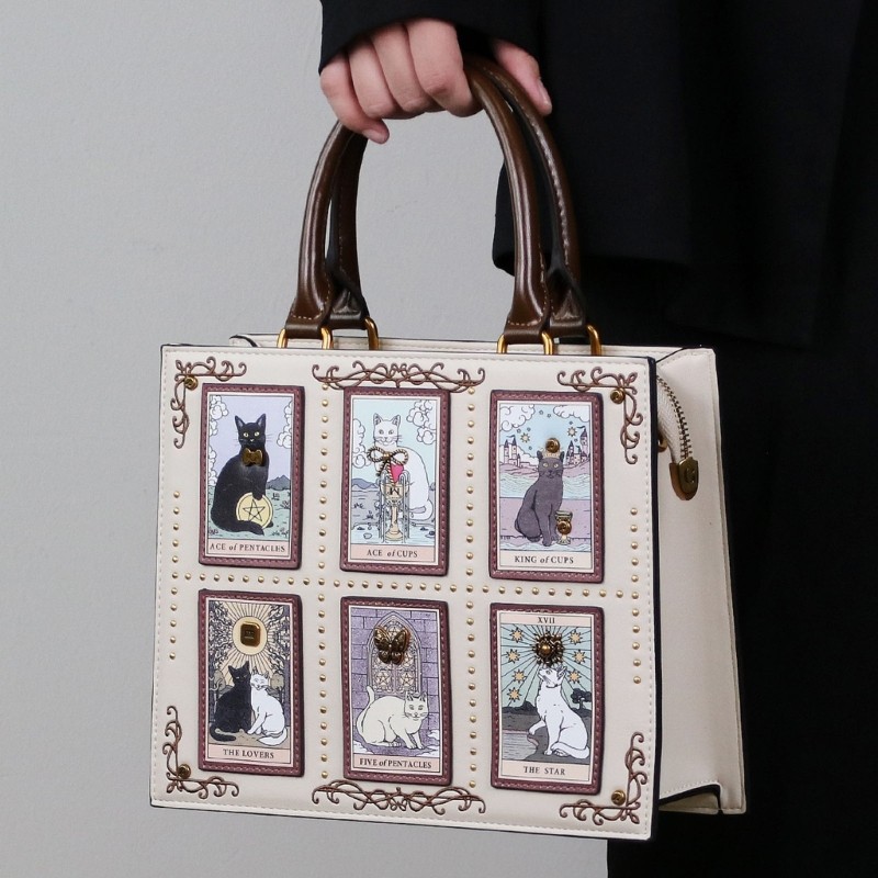 SWEET~ Cats กระเป๋าปัก Sophisticated Carrying Option กระเป๋าถือ PU สไตล์เรโทร