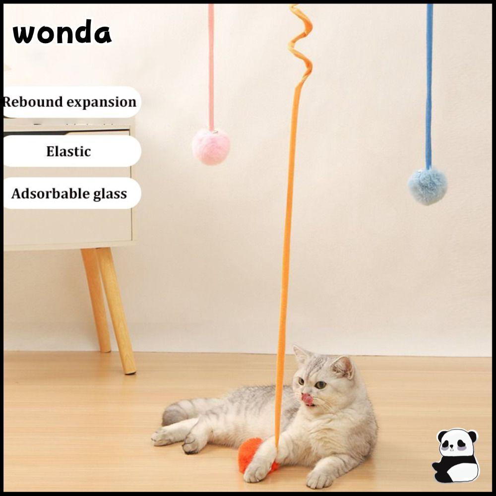 WONDA ของเล่นแมว บรรเทาความเบื่อหน่าย ลูกบอลเชือกสปริงที่เคลื่อนย้ายได้, แมวอุปกรณ์ที่น่าสนใจ Interactive Play แขวน Bell Plush Ball