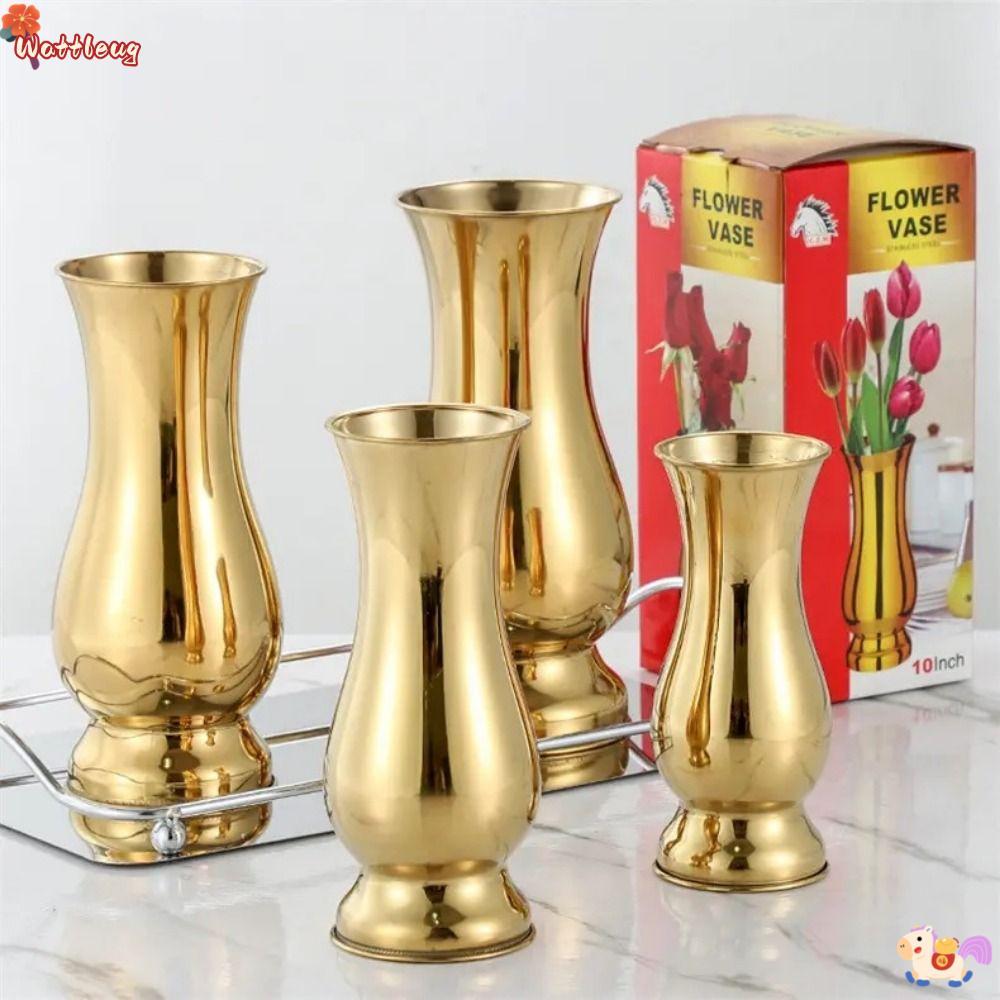 WATTLEUG แจกันเดี่ยว, การจัดดอกไม้สแตนเลสแจกันดอกไม้, Simple Golden Tabletop แจกันเครื่องประดับ