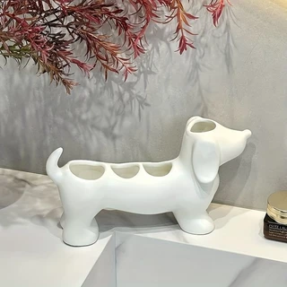 ที่วางแปรงสีฟันในห้องน้ํา การ์ตูนรูปร่างลูกสุนัข 4 หลุม ฟังก์ชั่นหลากหลายกันน้ำ ใส่แปรงสีฟัน แปรงสีฟันไฟฟ้าชั้นวางของ